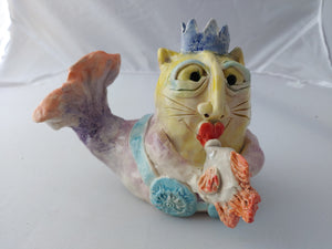 Hand Sculpted Ceramic Figurine 6" Purr-Maid