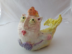 Hand Sculpted Ceramic Figurine 6" Purr-Maid